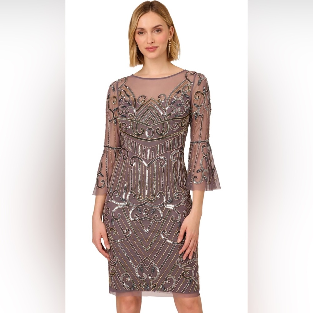 Adrianna Papell Gray Backless Embellished Sheath Dress size 6 NWT